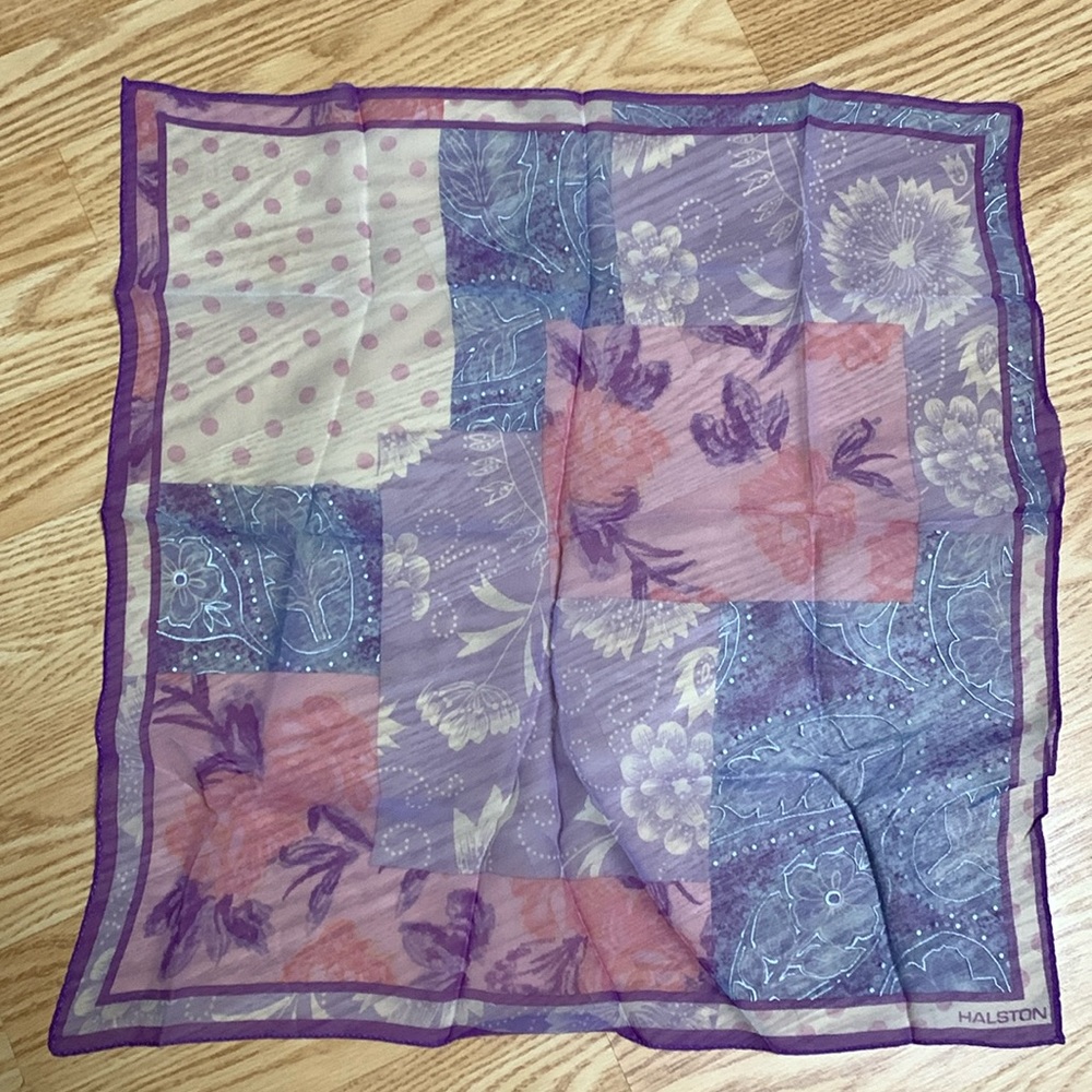 Halston Vintage silk scarf sheer purple square